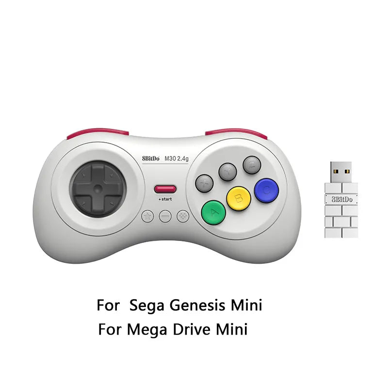 8BitDo for Gega Genesis Mini and Mega Drive Mini M30 2.4G Wireless Black and White Gamepad  Wireless Game Controller