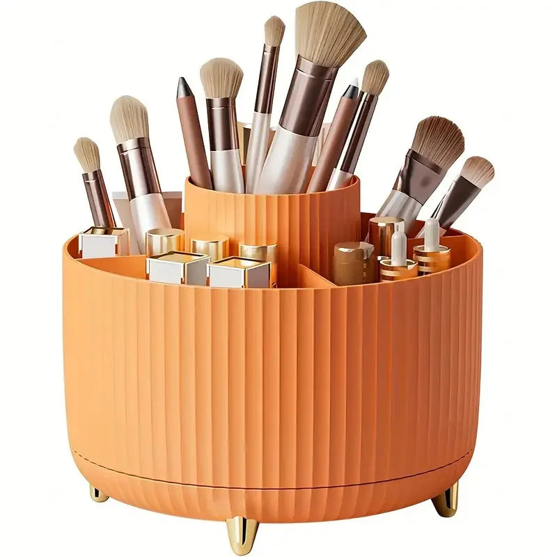 Makeup Brush Holder Organizer 5 Slot 360° Rotating Makeup Brushes Desktop Storage Organizers for Vanity Desktop Bathroom Office