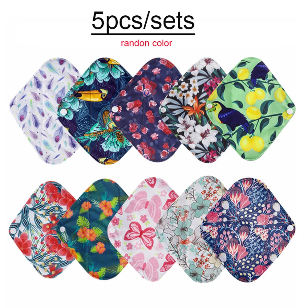 5PCS Reusable Menstrual Pads Heavy Flow Women Menstrual Period Washable Sanitary Napkin Organic Bamboo Charcoal Cloth Pad