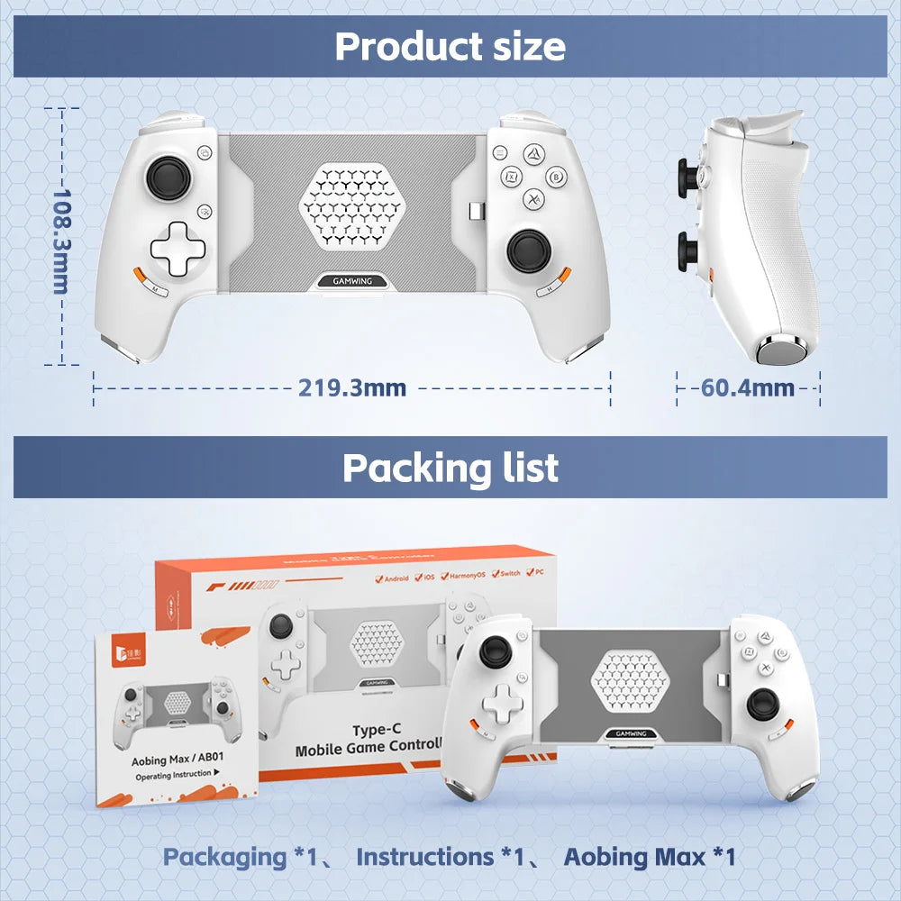 Gamwing AoBing Max Game Controller with Dual Hall Effect Type-C & Bluetooth Connection for Android iOS PC Switch Joystick