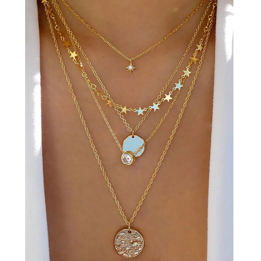 Vintage Gold Color Multiple Styles Necklace For Women Trendy Multi-Layer Disc Pendant  Necklaces New Tendyaces Set Jewelry Gifts
