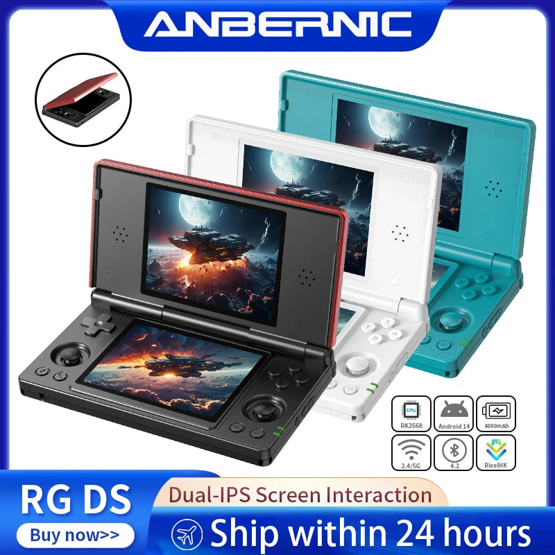 ANBERNIC RG DS Handheld Game Console RK3568 64-bit 4" IPS Multi-touch Screen Android 4000mAh Dual-screen Flip Video Games Player