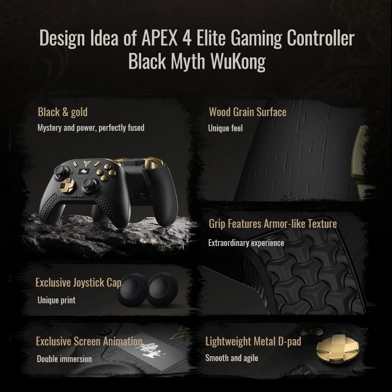 NEW Flydigi APEX 4 Black Myth Wukong Gamepad 2000hz Wireless Force Feedback Alloy Rocker Game Controller For Switch PC Steam