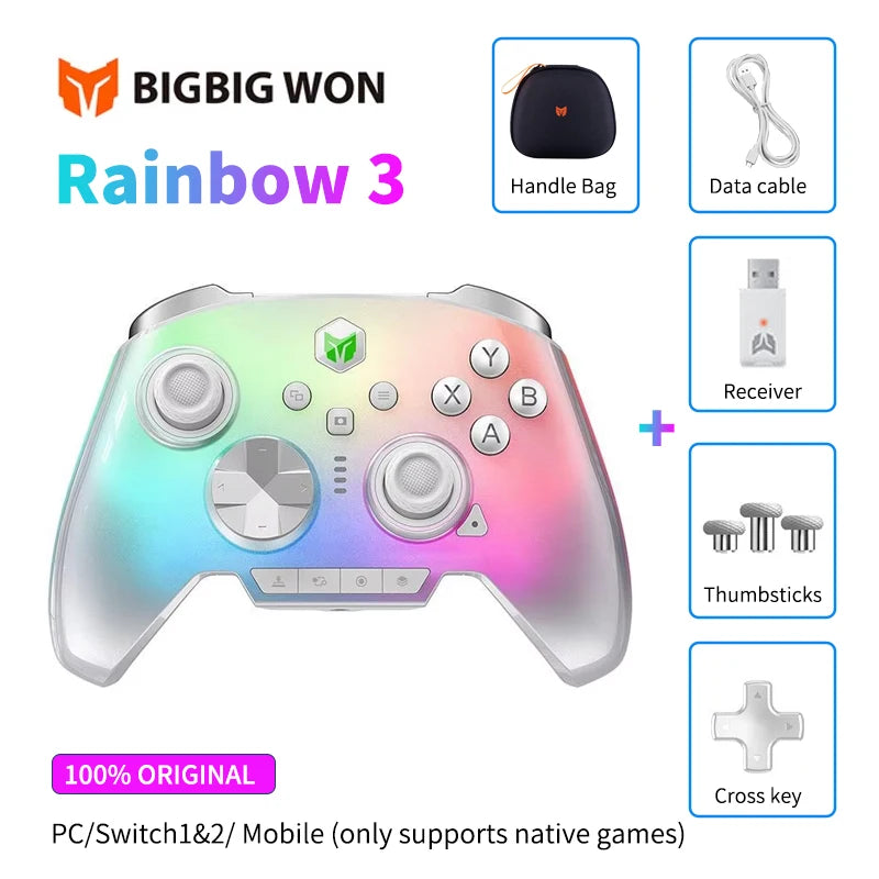 BIGBIGWON Rainbow3 Wireless Bluetooth Game Controllers With 1000mAh Battery Life Gamepads 3.5mm Audio Interface For PC Switch