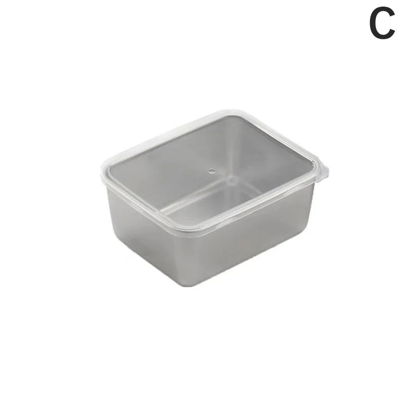 Stainless Steel Food Storage Serving Trays Rectangle Sausage Noodles Fruit Dish With Cover Home Kitchen Organizers Food Containe
