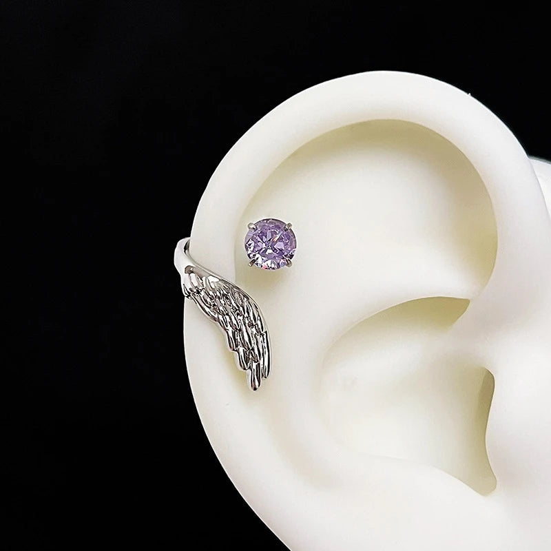 LATS 1pcs Silver Color Wing Ear Bone Nail for Women New Fashion Zircon Earrings Accessories Fashion Jewelry