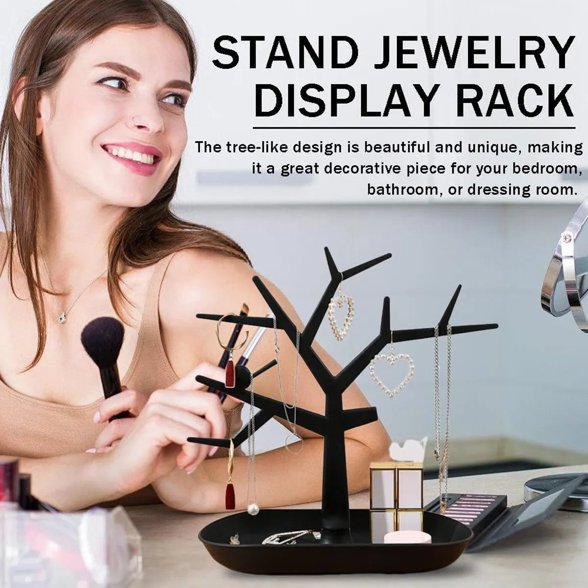 Creative tree shaped jewelry display rack, desktop key holder, earrings, rings, watches, multifunctional storage hanging rack