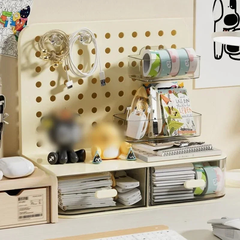 1 Pc Desktop Perforated Board Storage Box Stationery Sorting Rack Desk Office Cosmetics Storage Rack Pen Holder Storage Rack