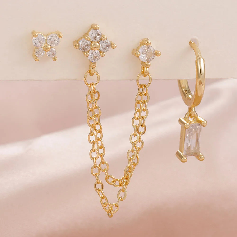 3PCS Exquisite Stainless Steel 12 Constellation Birthstone Earrings Set for Woman Cartilage Piercing Earrings Fashion Jewelry