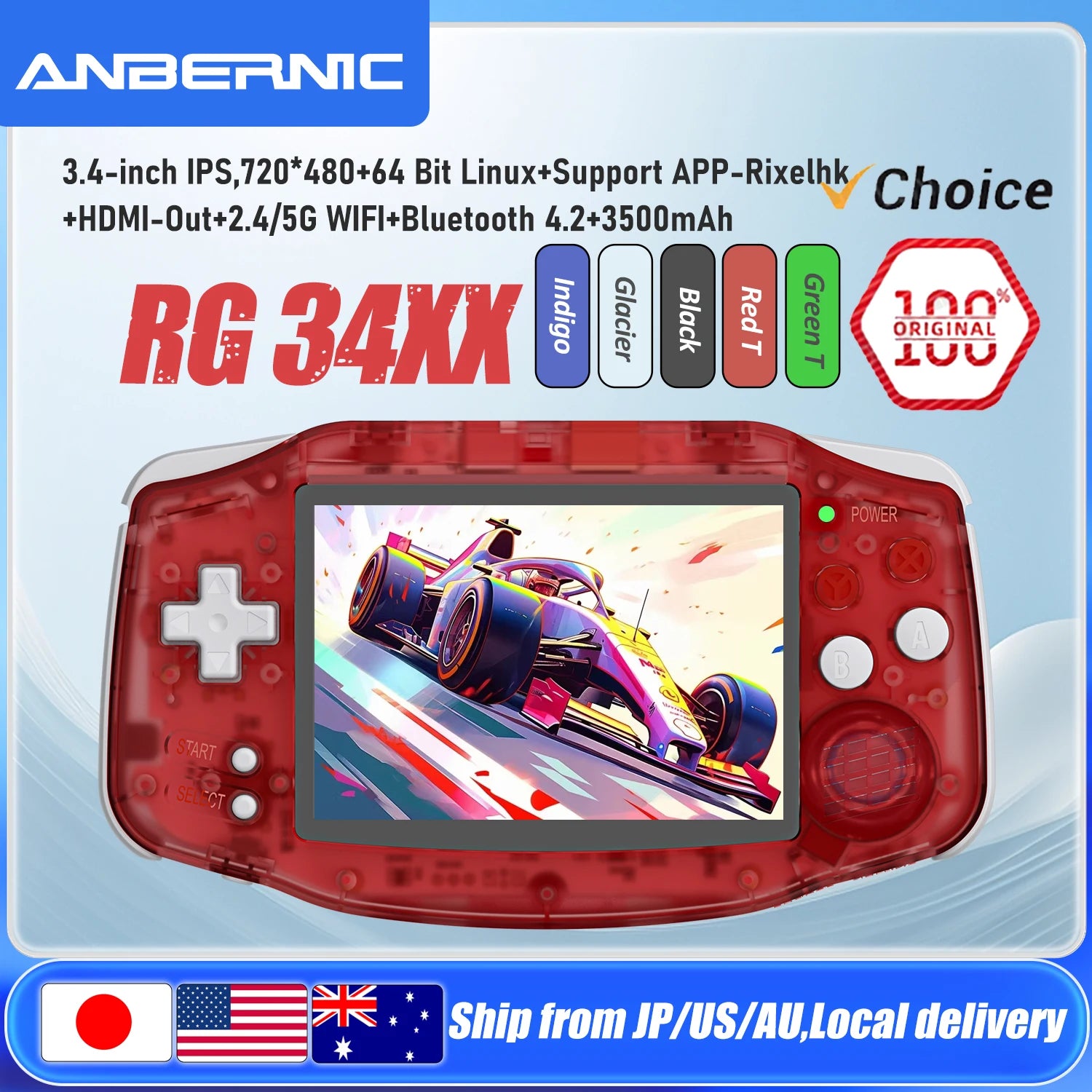 ANBERNIC RG34XX Handheld Game Consoles RG 34XX Retro Gaming Console Linux 64-bit 3500mAh Battery WiFi Bluetooth HD and TV Output