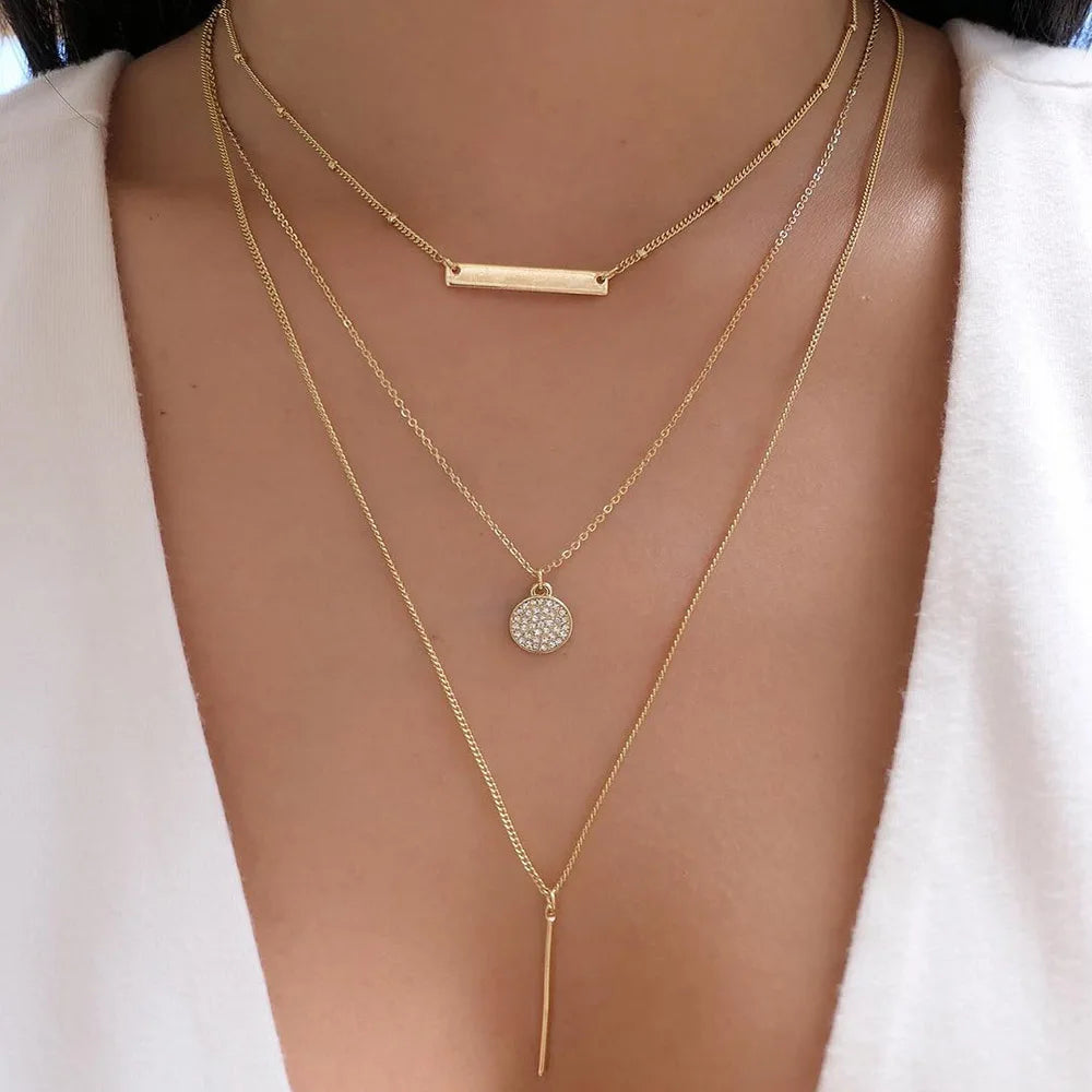 Vintage Gold Color Multiple Styles Necklace For Women Trendy Multi-Layer Disc Pendant  Necklaces New Tendyaces Set Jewelry Gifts