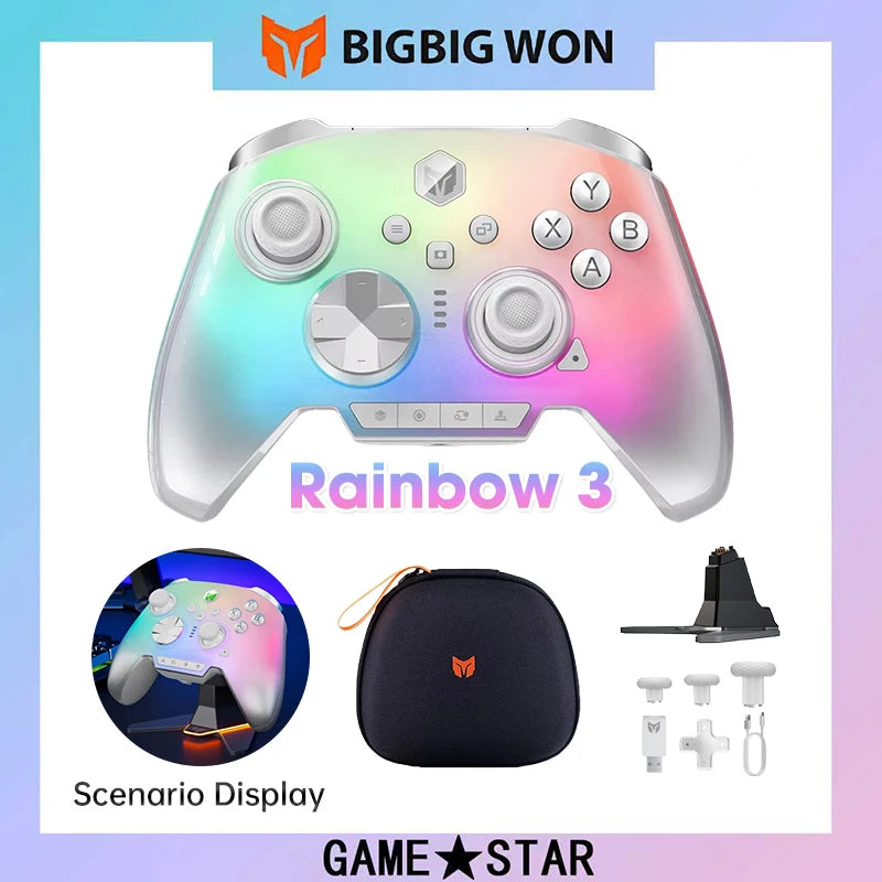 BIGBIG WON Rainbow 3 2000HZ Wireless Game Controllers,TRI-MODE,Hall Joystick Micro Motion Button RGB Gamepad for PC/Switch 2