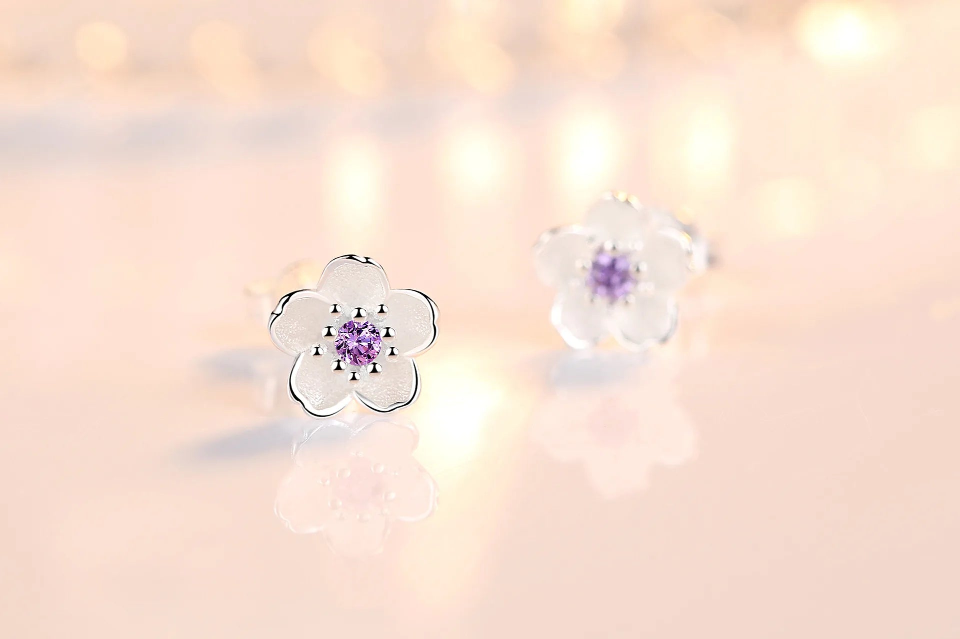 925 Sterling Silver Pink Purple Zircon Flower Small Stud Earrings For Women Wedding Elegant Luxury Jewelry Accessories Wholesale