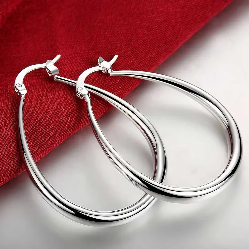 41MM Silver Color  Smooth Circle Big Hoop Earrings for Women Fashion Party Wedding Jewelry Christmas Gifts