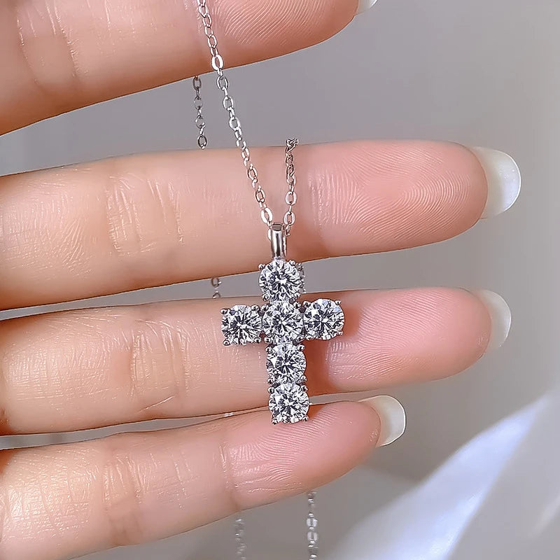 OXTAO Serenity D VVS1 Moissanite Cross Pendant Necklaces for Women Man Sparking Diamond Original 925 Sterling Silver Necklace