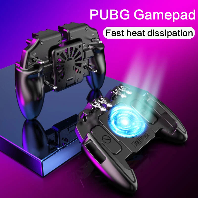 Six Finger M11 PUBG Game Controller Gamepad Trigger Shooting Gaming Button Cooling Fan Gamepad Joystick For IOS Android Phone