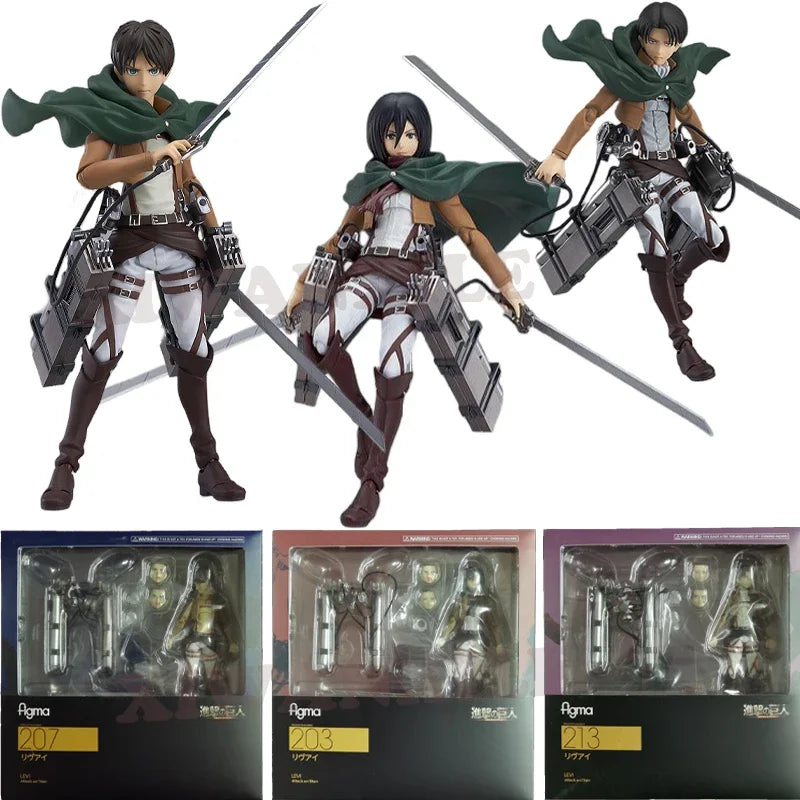 #207 Attack On Titan Eren Yeager Anime Figure #213 Shingeki no Kyojin Levi Action Figure #203 Mikasa Figure Model Doll Toys Gift