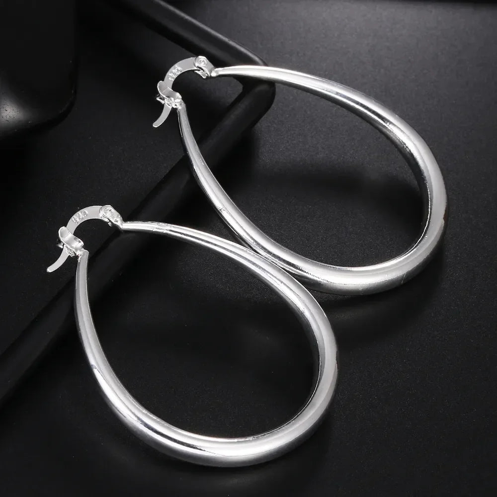 41MM Silver Color  Smooth Circle Big Hoop Earrings for Women Fashion Party Wedding Jewelry Christmas Gifts