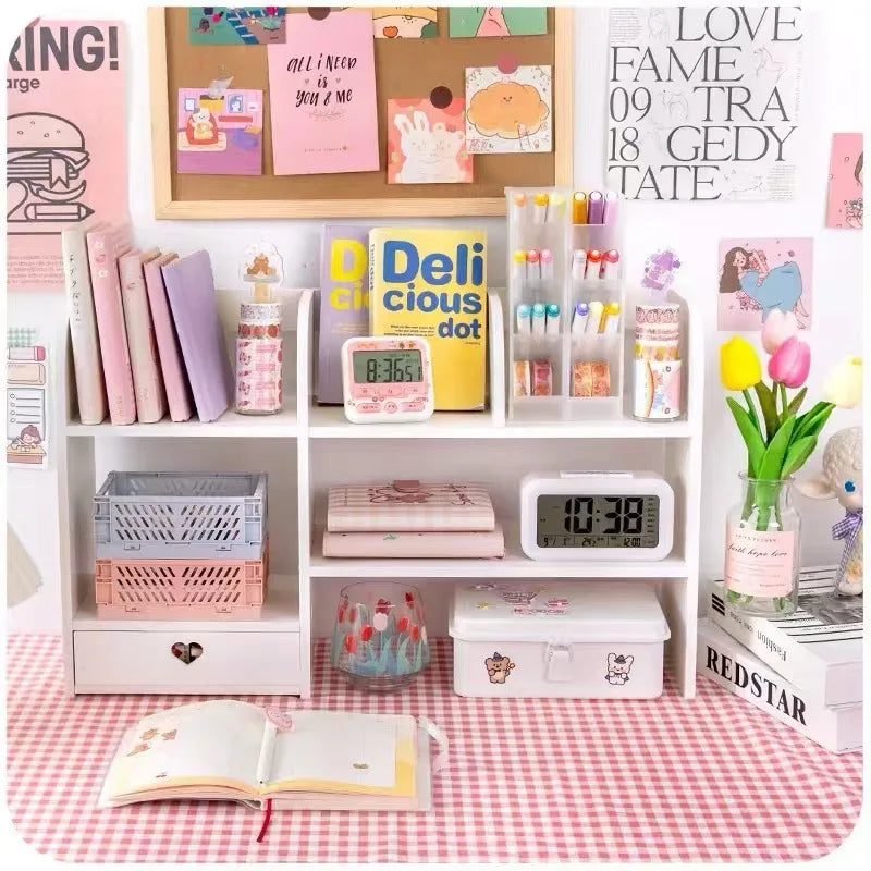 Double-Layer Desktop Organizer Rack Stationery Office Desk Accessories Storage Desktop Cosmetics Organizers Storage Shelf