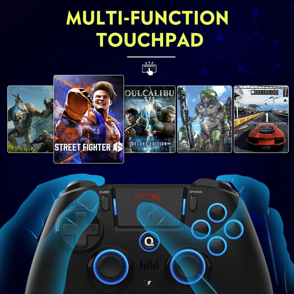 Qrd Spark N5 Wireless Game Controller For PS4 PS3 Hall Effect Vibration Gamepad With 8pcs Silicone Thumb Joystick Grip Cap