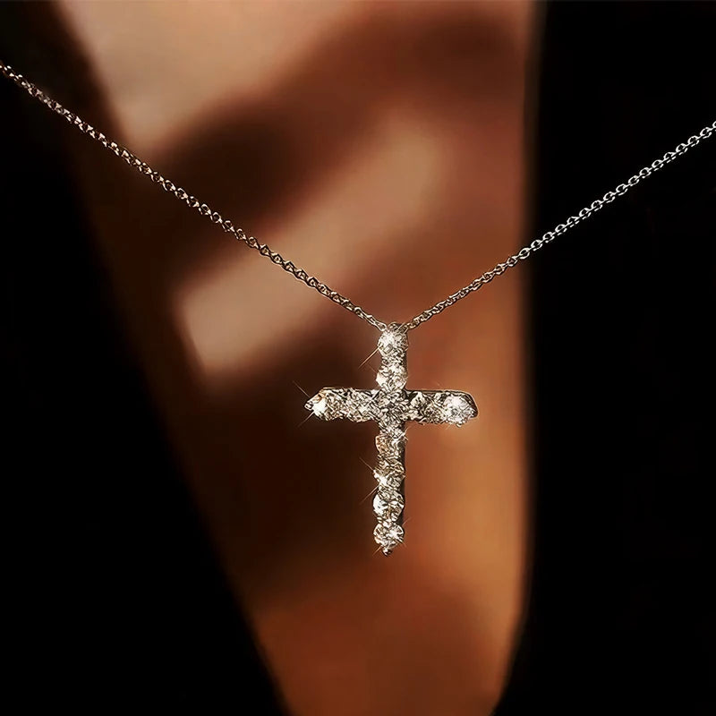 Luxury 2.2CTTW D VVS1 Moissanite Cross Pendant Necklaces for Women Man 100% 925 Sterling Silver Necklace Religious Jewelry