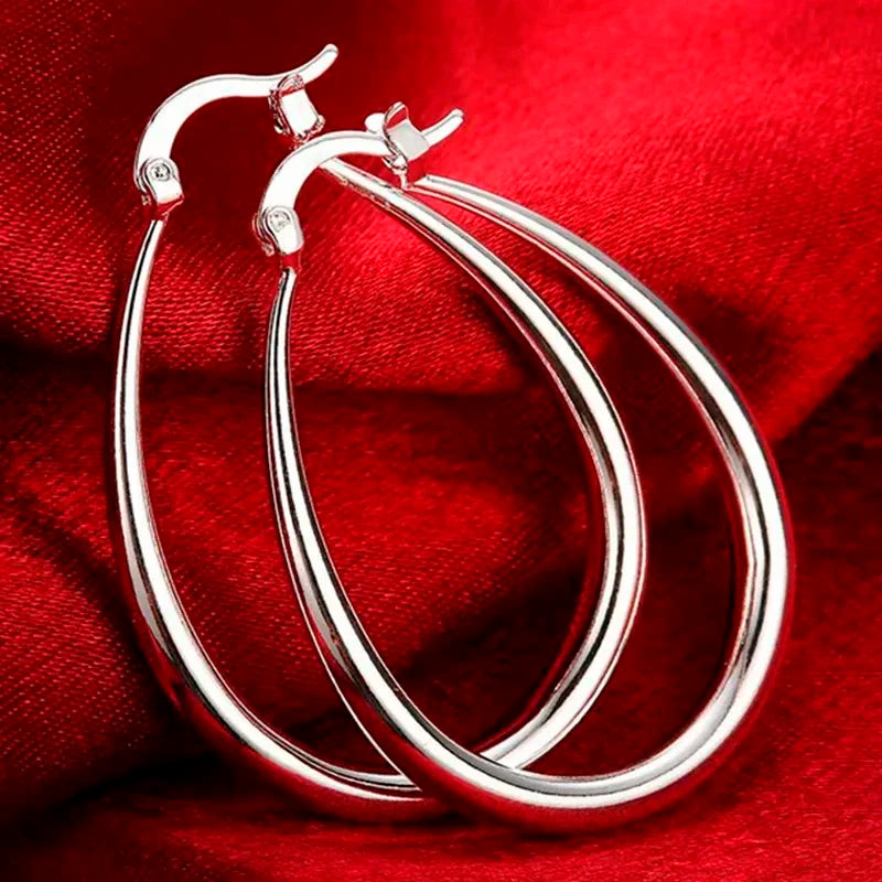 41MM Silver Color  Smooth Circle Big Hoop Earrings for Women Fashion Party Wedding Jewelry Christmas Gifts