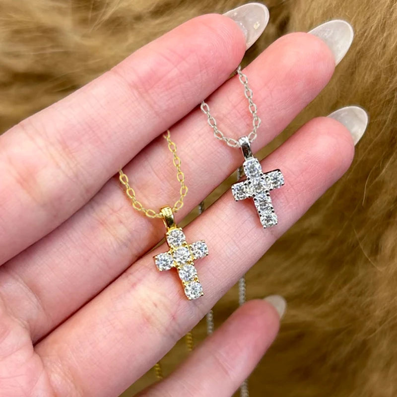 OXTAO Serenity D VVS1 Moissanite Cross Pendant Necklaces for Women Man Sparking Diamond Original 925 Sterling Silver Necklace