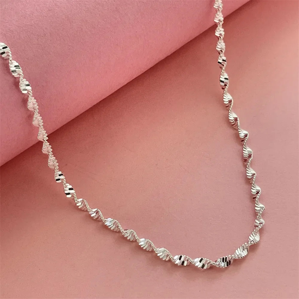 Sterling Silver Side Chain Necklace — 2mm