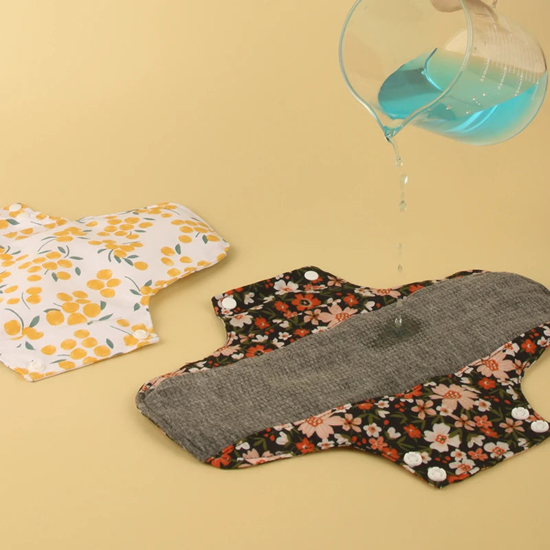 5pcs Anti-Slip Sanitary Pads Graphene Lining Cotton Fabric Breathable Washable Sanitary Napkins for Women Period with Wet Bag