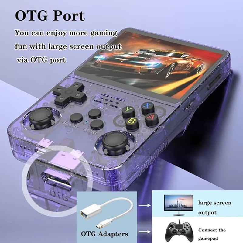 R36S Retro Handheld Game Console 3.5-inch IPS Screen Video Game Player Built-in 22,000 Games Halloween Gift 128G Purple