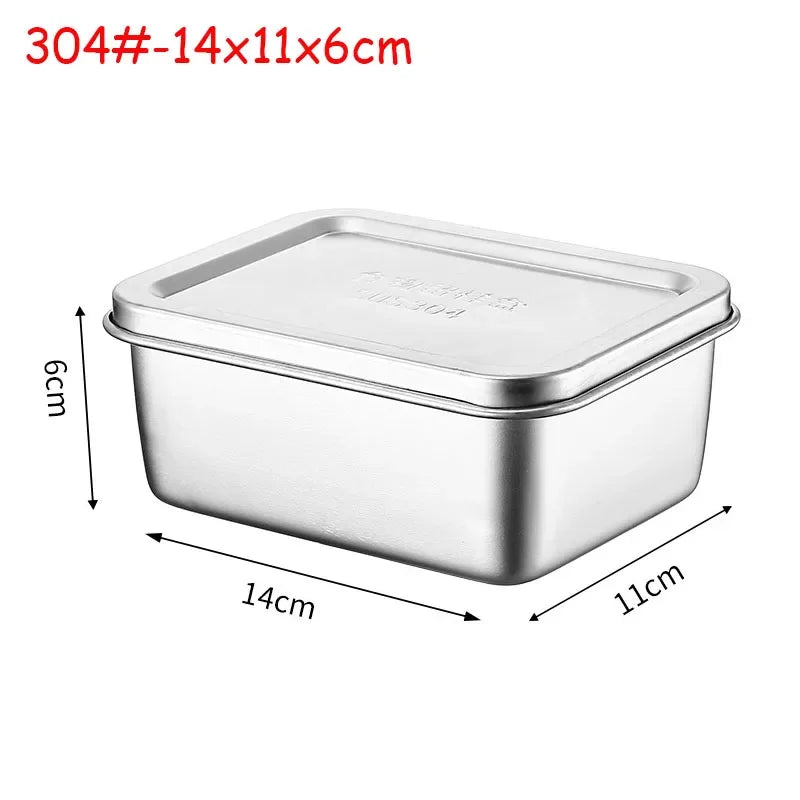 201/304 Stainless Steel Storage Tray With Lids Rectangle Food Container Sausage Noodles Fruit Plates Home Kitchen Organizers
