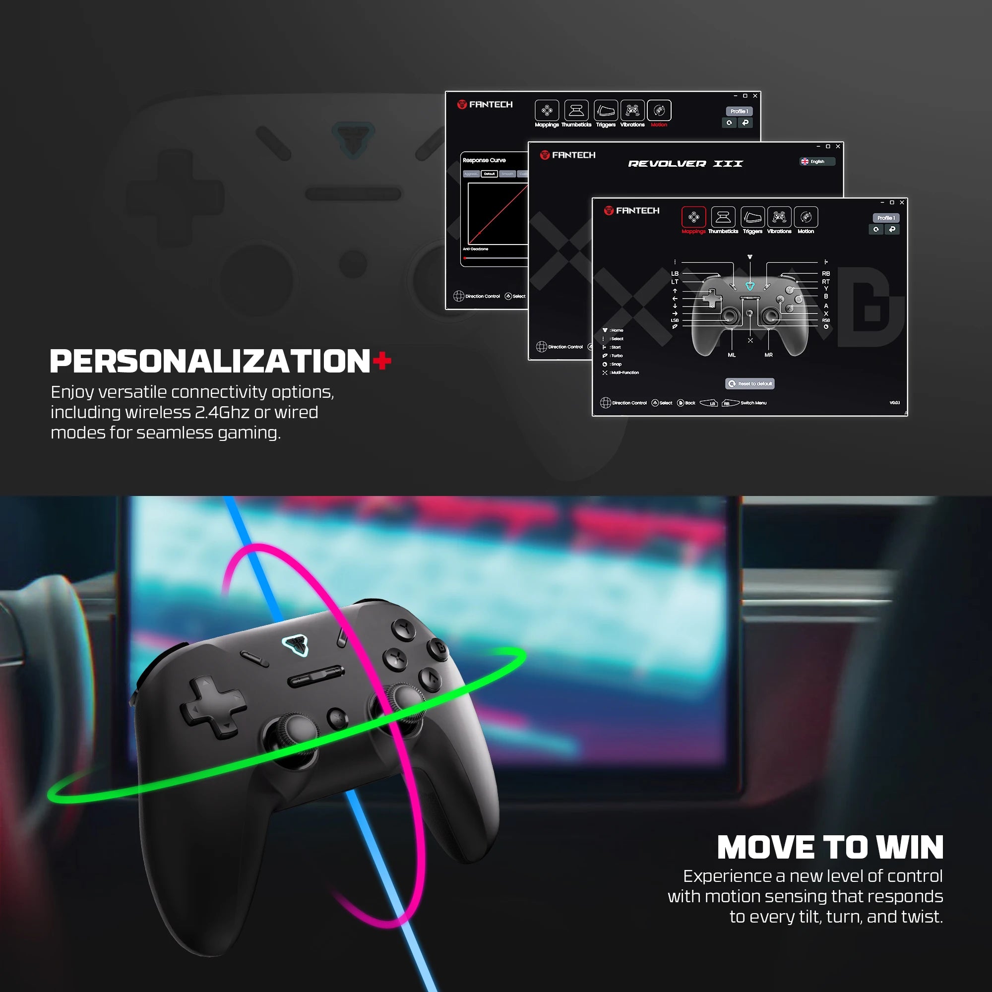 FANTECH REVOLVER III WGP12S Game Controller 1000hz Wireless Gamepad Hall-Effect Triggers Joystick Gyroscope Controller for ps4