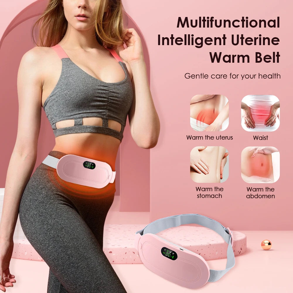 Period Cramp Massager Vibrating Heating Belt for Menstrual Waist Stomach Abdominal Warm Palace Belt Fat Burning Massage