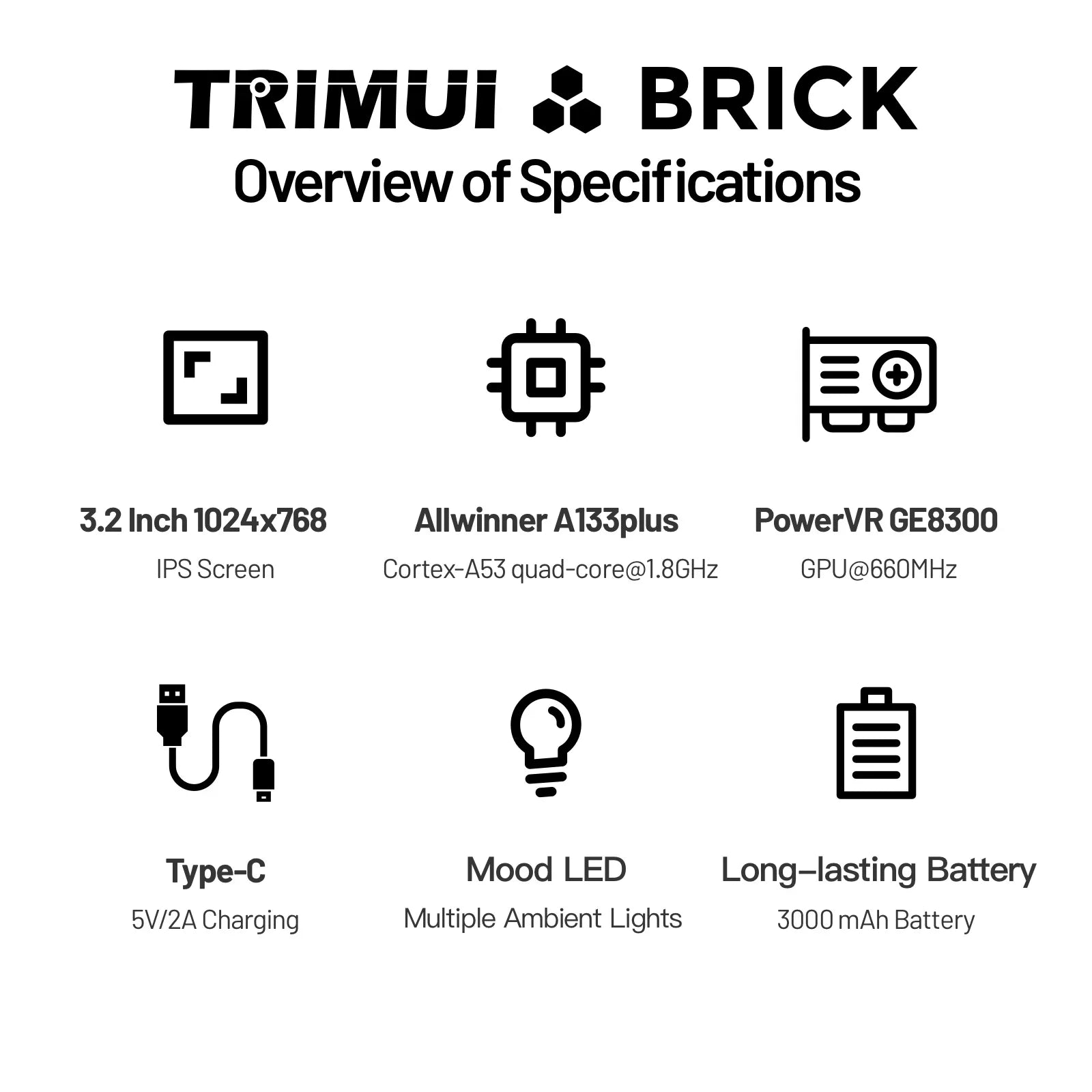 TRIMUI BRICK Handheld Game Console 3.2'' IPS Screen Linux System Crossmix OS Metal Back Panel Key LED Lighting Free Keycap Gifts