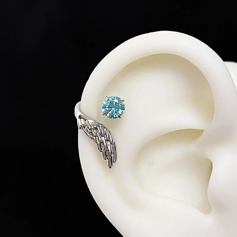 LATS 1pcs Silver Color Wing Ear Bone Nail for Women New Fashion Zircon Earrings Accessories Fashion Jewelry