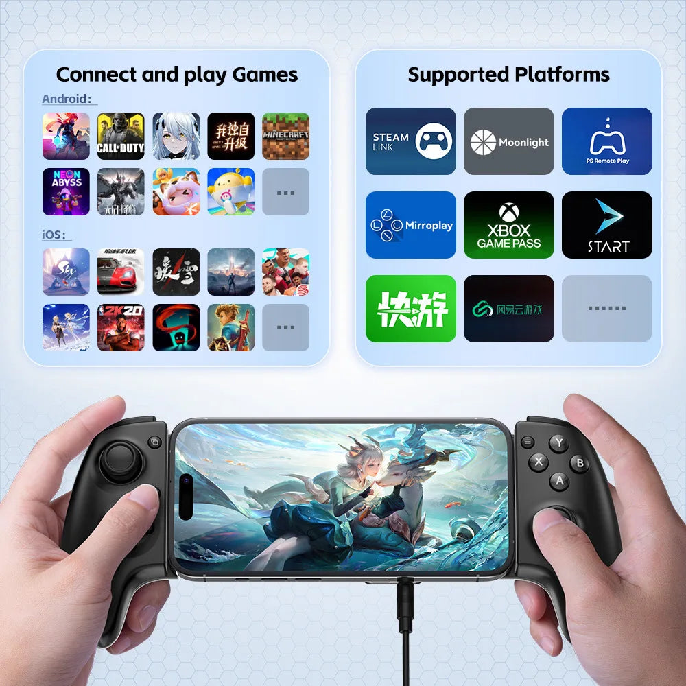 JiaYing Mobile Game Controller Wireless Phone Gamepad For IOS/ Android/ PC/ Switch USB-C Plug and Play Gaming Controller S5S8