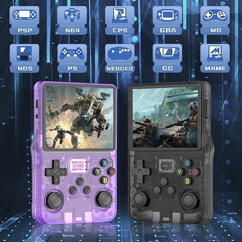R36S Retro Handheld Game Console 3.5-inch IPS Screen Video Game Player Built-in 22,000 Games Halloween Gift 128G Purple