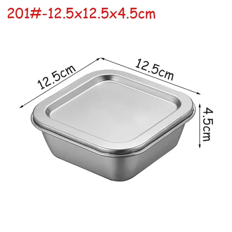 201/304 Stainless Steel Storage Tray With Lids Rectangle Food Container Sausage Noodles Fruit Plates Home Kitchen Organizers