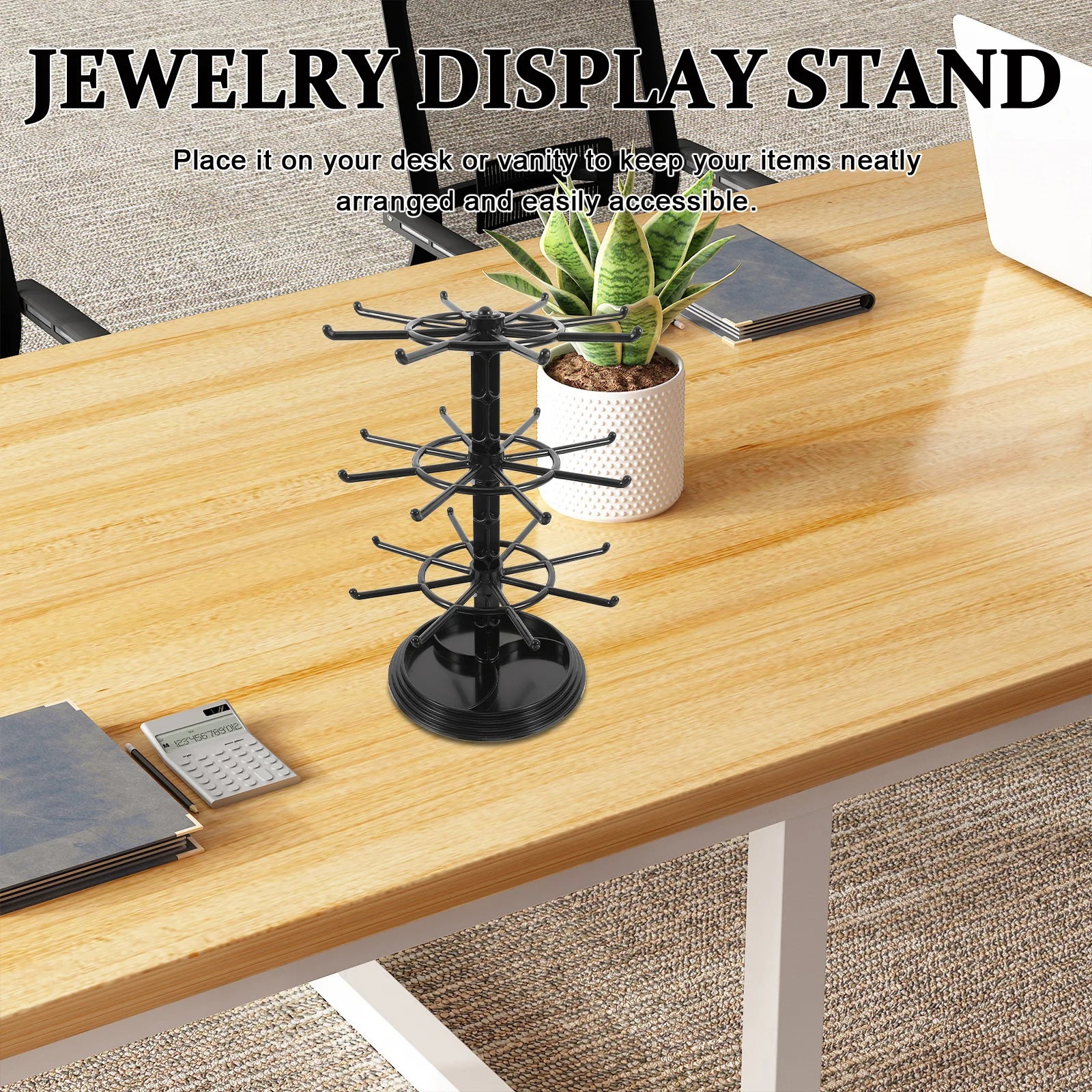 3 Tier Rotating Keychain Holder Stand Multifunctional Desk Organizer For Jewelry Necklace Earrings Watches Storage Rack Key