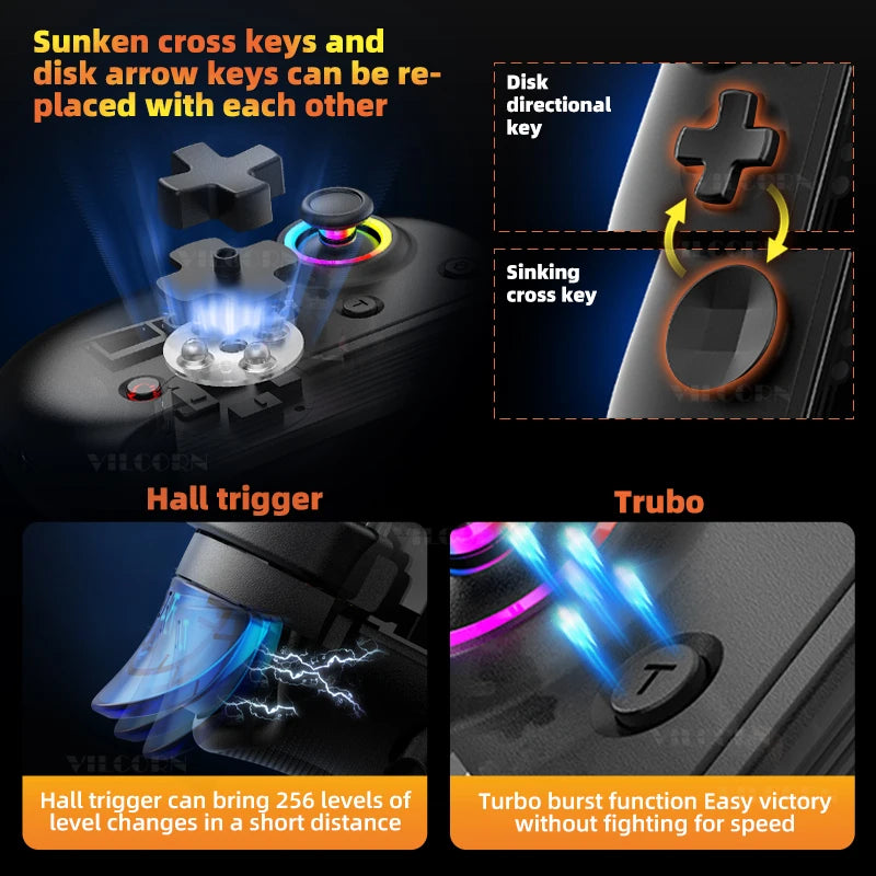 D8Pro RGB Tablet Game Controller FPS Mobile Gamepad For Switch Android ios PS3 PS4 PC Hall Trigger Joystick