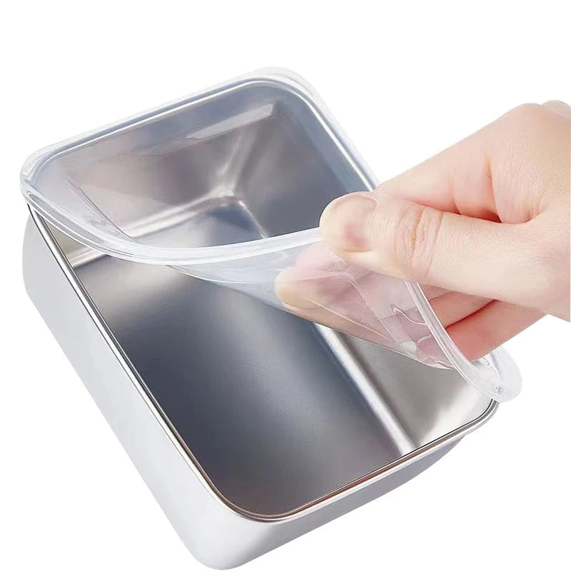 Stainless Steel Food Storage Serving Trays Rectangle Sausage Noodles Fruit Dish With Cover Home Kitchen Organizers Food Containe