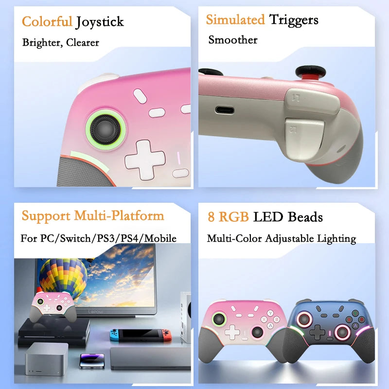 Multi-Platform Gamepad X9 For Switch 2/Switch/PC/PS3/PS2,Game Controller with Vibration,RGB Lighting Effect,Dual Back Keys&Macro