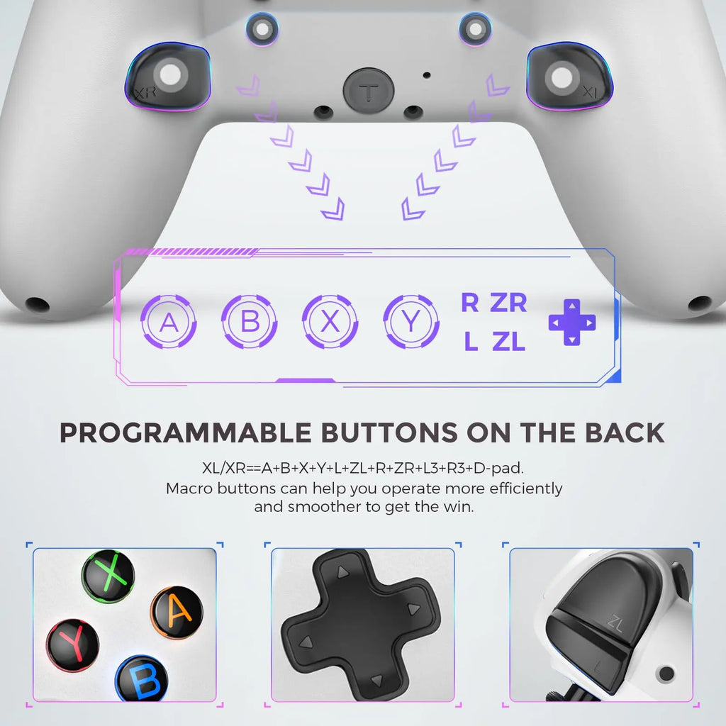 ECHTPower Ergonomics Bluetooth Game Controller White Wireless Gamepad for Nintendo Switch2/Switch OLED/Switch Lite/PC