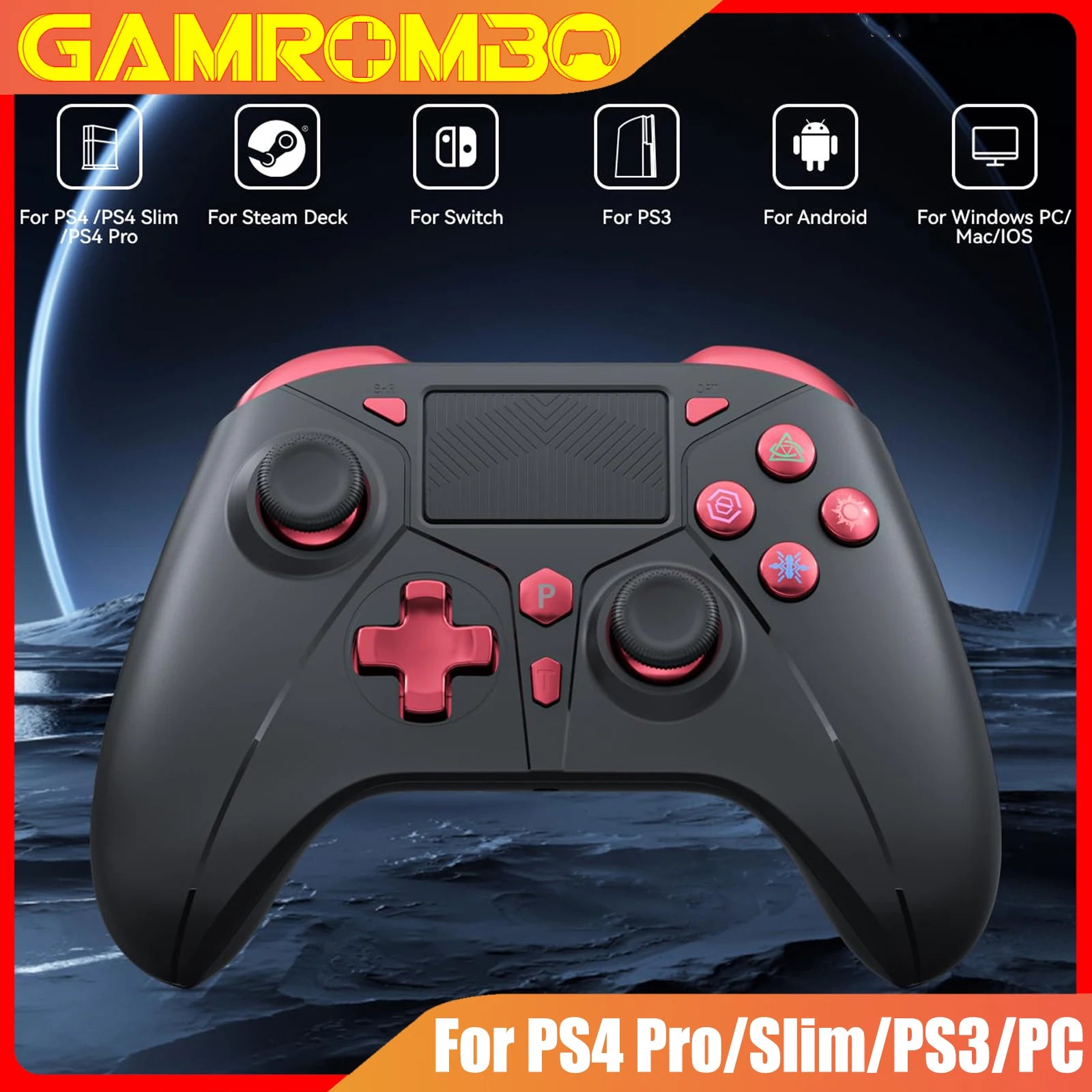 Wireless Game Controller For Playstation 4/PS4 Pro/Slim/PS3/PC/IOS/Switch Console W/ Turbo Dual Vibration 6-Axis Gyro 3.5mm Jack