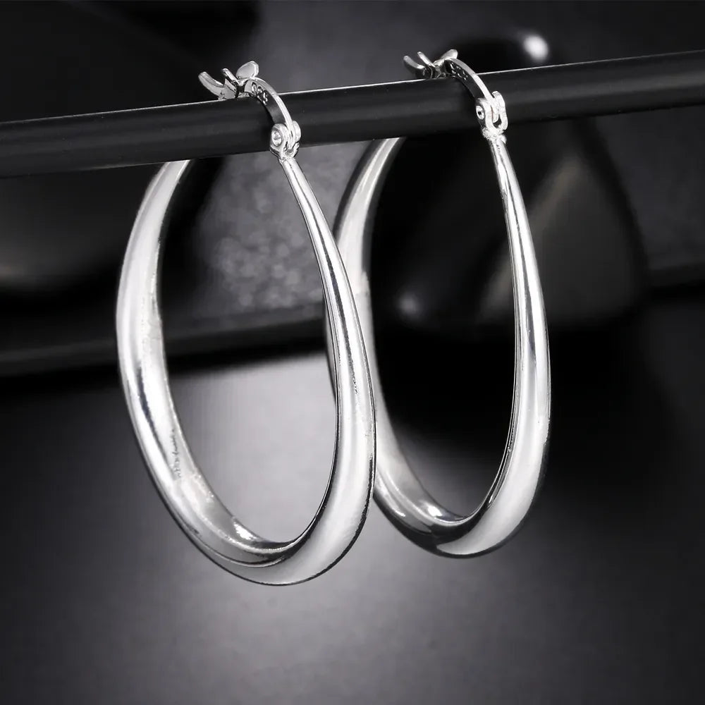 41MM Silver Color  Smooth Circle Big Hoop Earrings for Women Fashion Party Wedding Jewelry Christmas Gifts