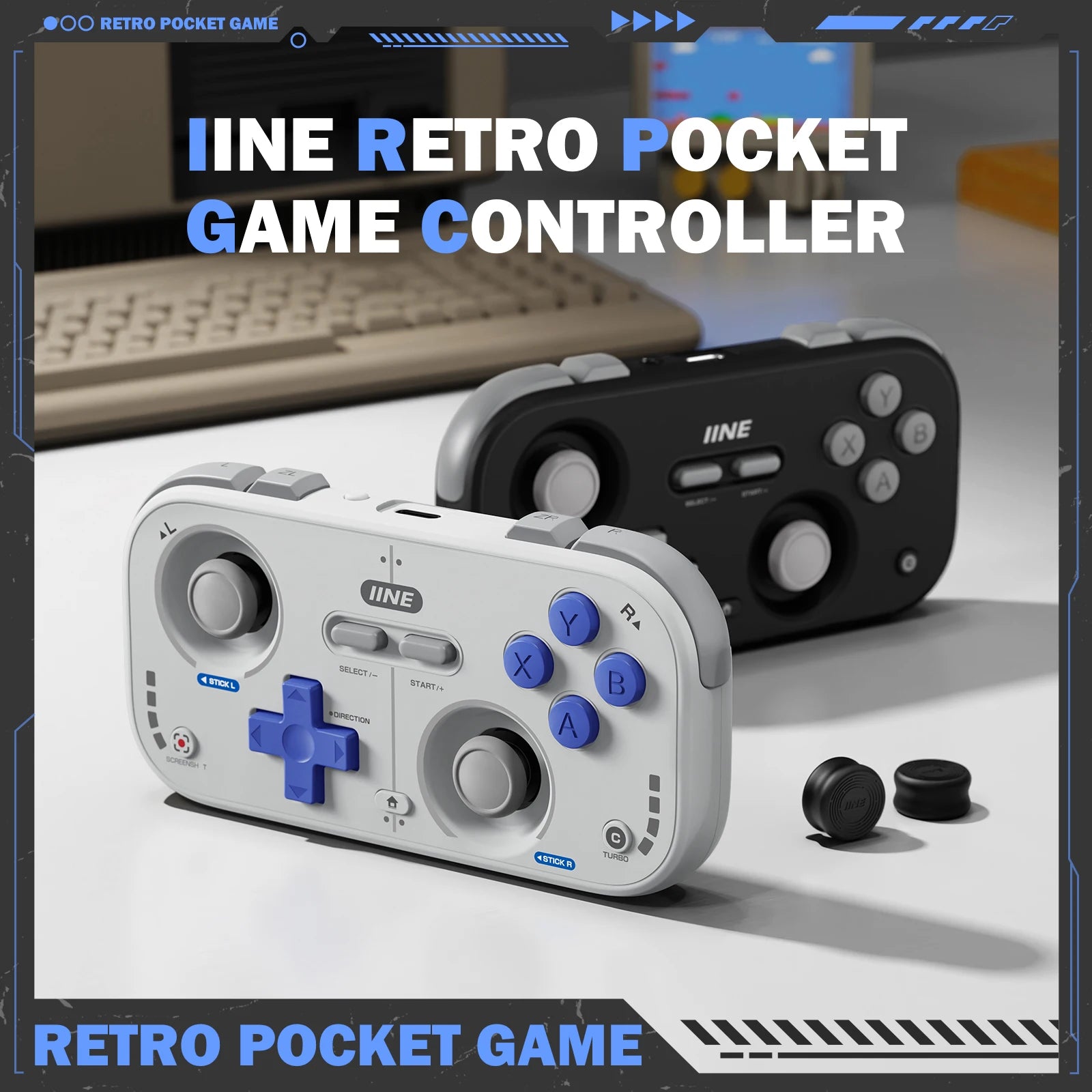 IINE Retro Pocket Game Controller /Compact & Portable Hall Joysticks + 1000Hz Recessed Joystick Designed Customizable Controls