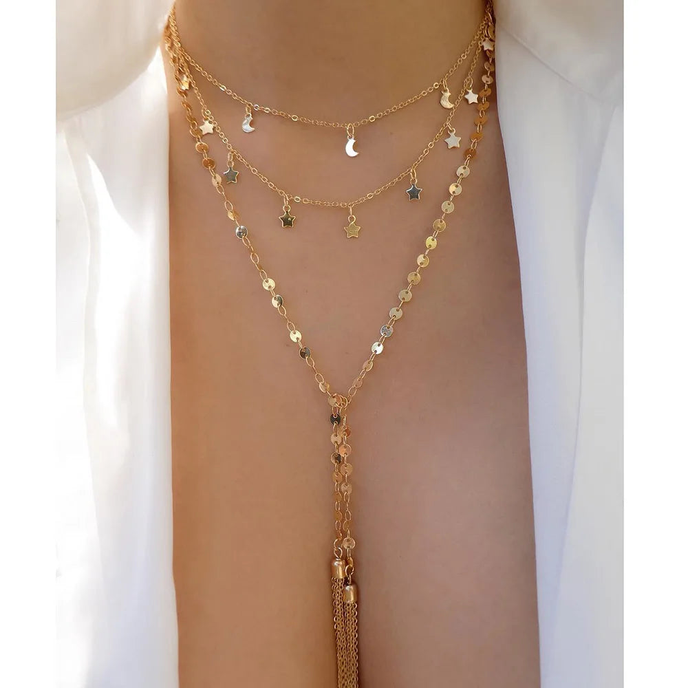 Vintage Gold Color Multiple Styles Necklace For Women Trendy Multi-Layer Disc Pendant  Necklaces New Tendyaces Set Jewelry Gifts