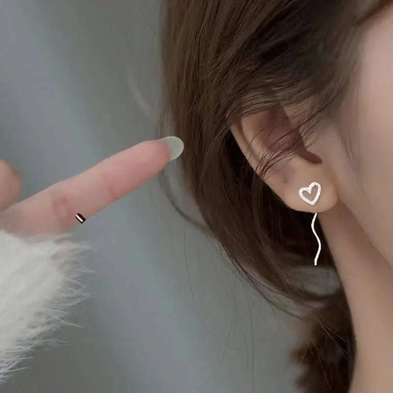 Long Tassel Heart Drop Earrings Gold Silver Color 2022 Korean Hanging Women Earrings Fashion Party Jewelry Girls Party Gift