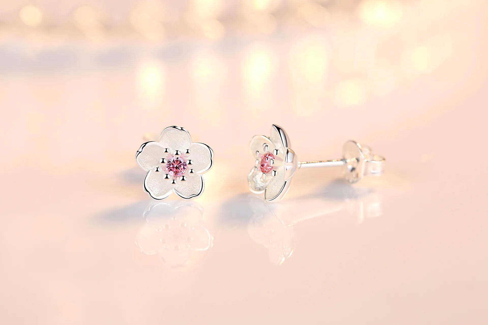925 Sterling Silver Pink Purple Zircon Flower Small Stud Earrings For Women Wedding Elegant Luxury Jewelry Accessories Wholesale