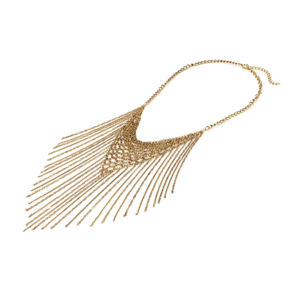 ZAA Handmade Vintage Metal Chains Tassels Pendant Necklaces for Women Bib Choker Necklace Boho Jewelry Neck Accessories